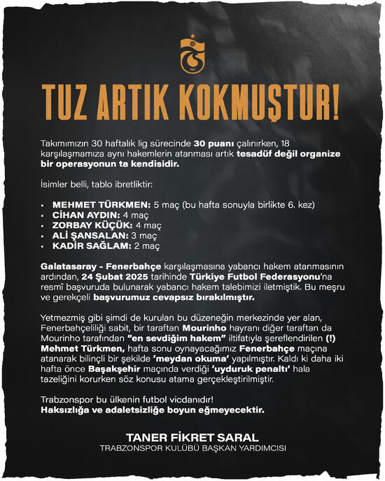 trabzonspordan hakem tepkisi tuz artik kokmustur 0